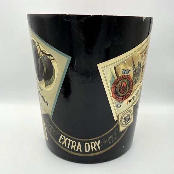 MidCentury W German Alcohol Label Decoupage Enameled Champagne Bucket & Coasters - Picture 7 of 16